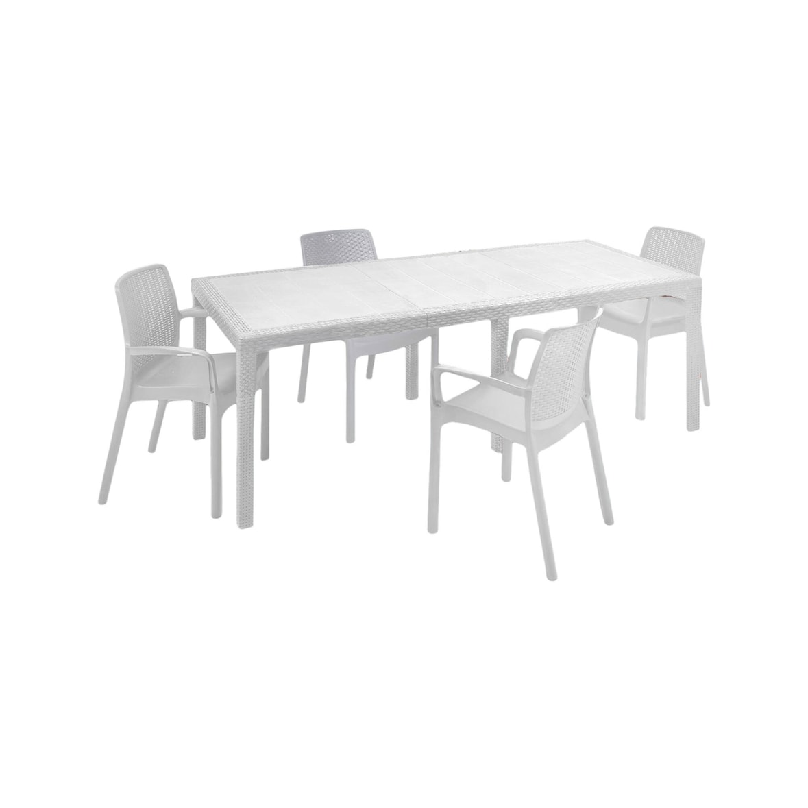 Dmora Set tavolo e sedie Dantonaz, Ripiano rettangolare allungabile da esterno con 4 sedie incluse, 100% Made in Italy, Bianco