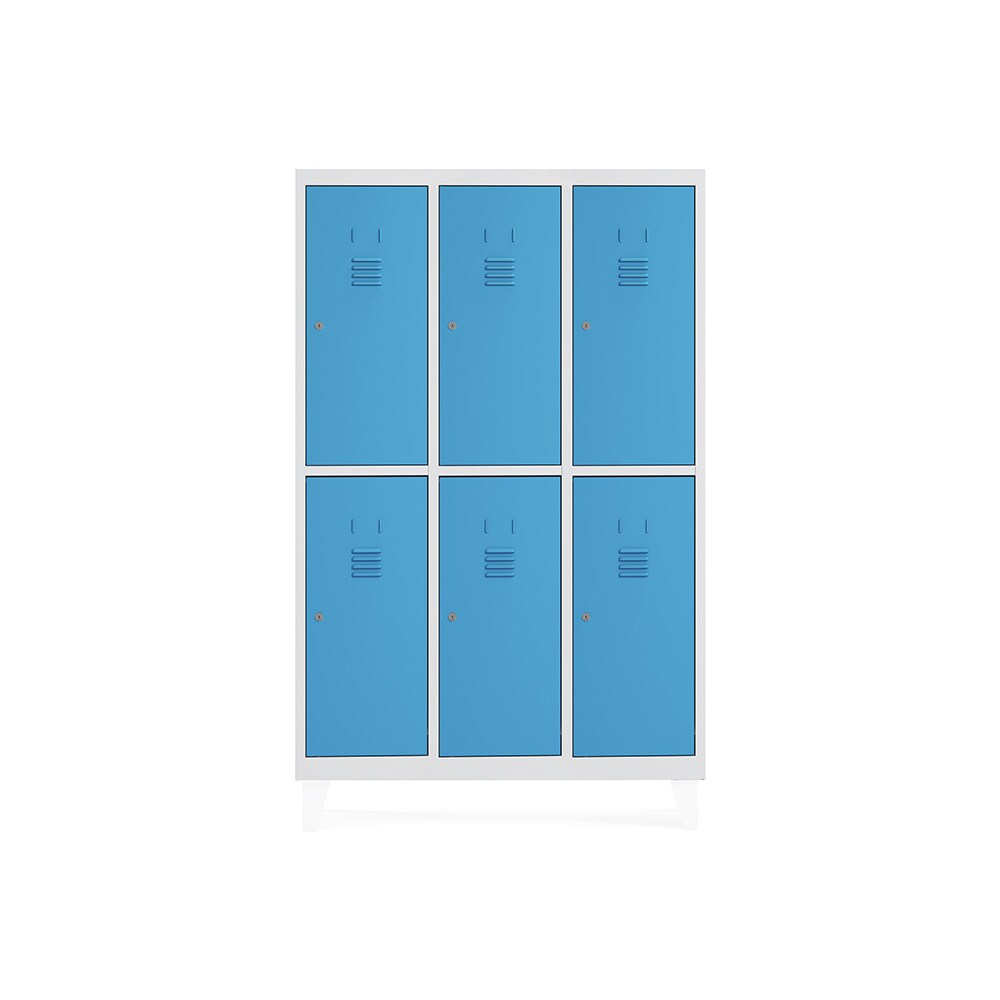 Rocada taquilla soldada 30cm (300mm) 3 módulos 2 puertas cuerpo blanco ral9003 + puertas azul ral5009