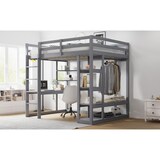 thumbnail of Hochbett 140x200 aus Massivholz mit integriertem Schreibtisch Regalen Stauraum platzsparend Funktionsbett stabile Konstruktion Grau