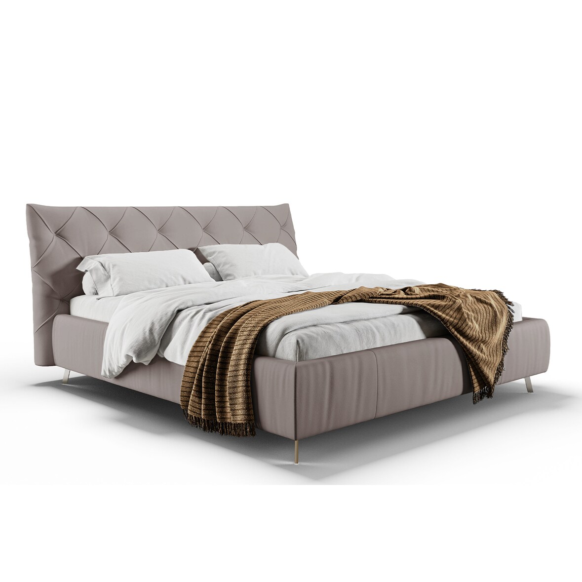 KAWOLA Bett ANNY Polsterbett Kopfteil niedrig Leder grau 140x200cm