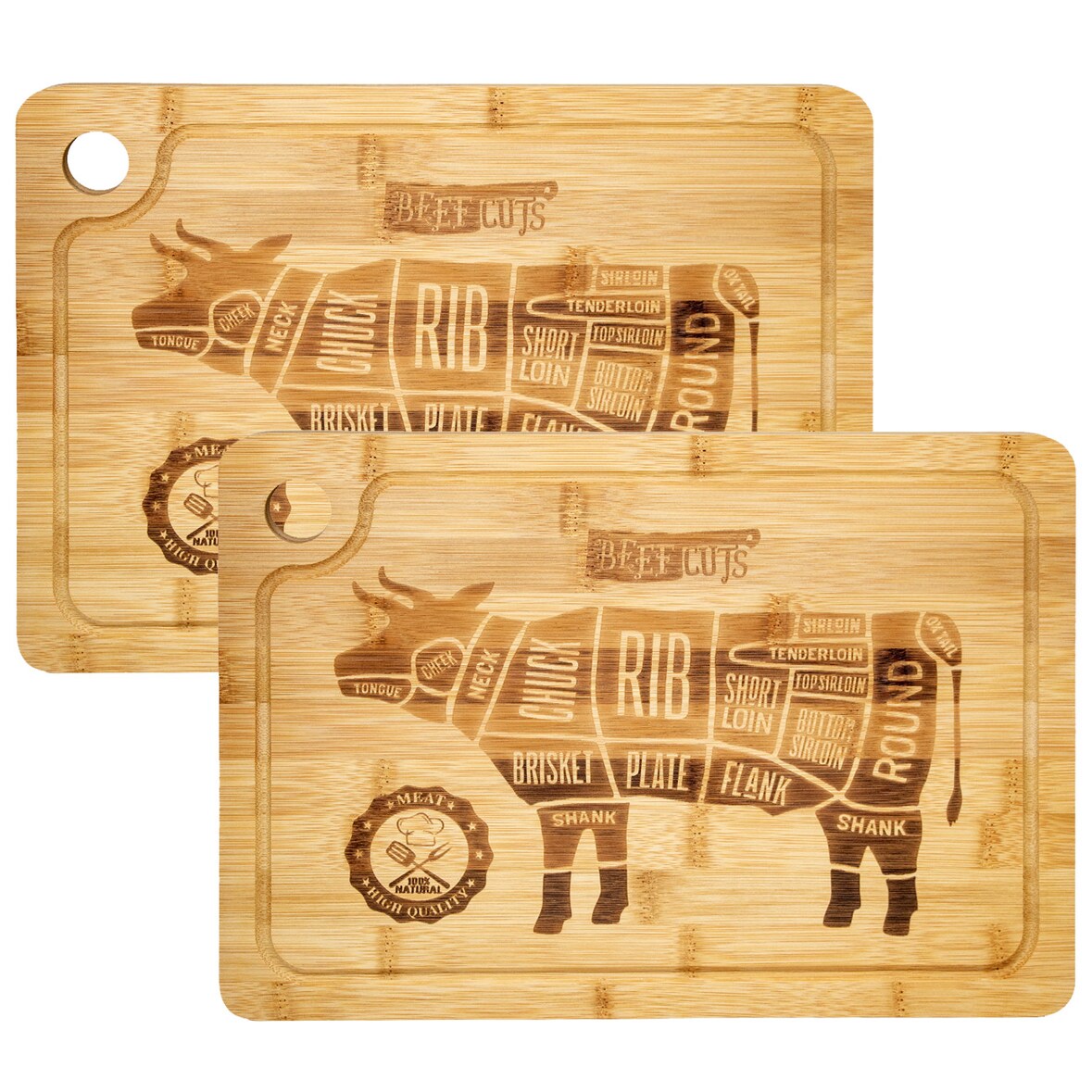 2 cm Dik: 2x Houten Snijplank met Sapgoot - 33x23 Massief Bamboe Keukenplank Trancheerplank Hout