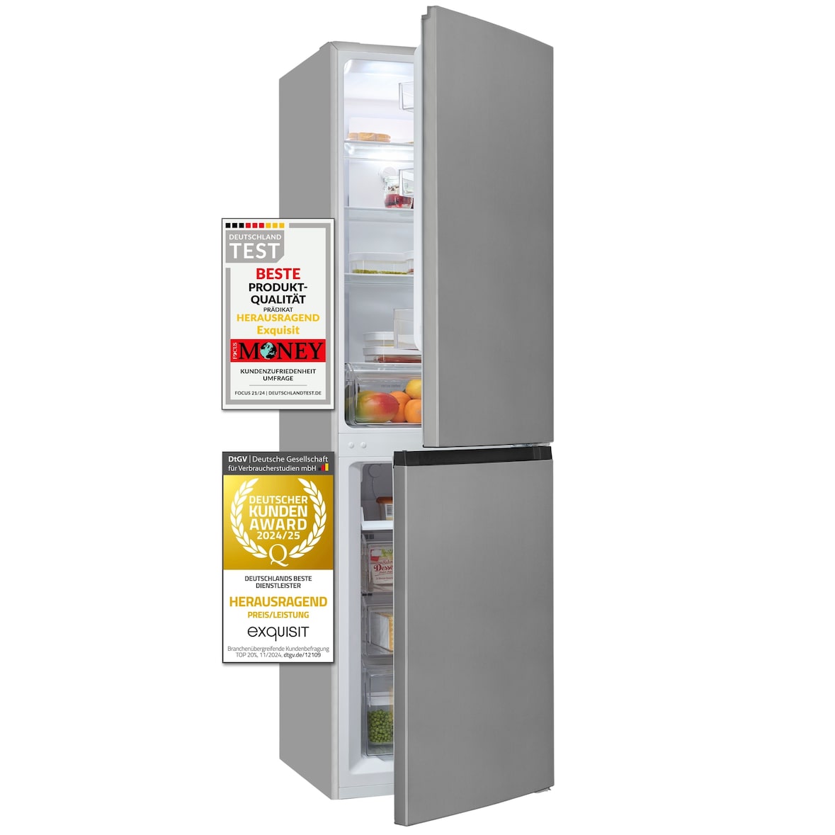 Exquisit Kühl-Gefrierkombination, Kühlschrank mit Gefrierfach, 253 Liter, No-Frost, 4-Sterne-Gefrierfach, 180 cm hoch, KGC265-70-NF-040C weiss