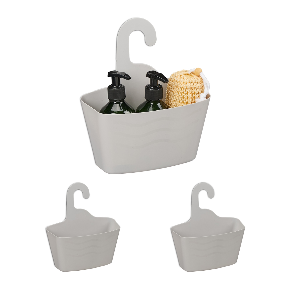 Relaxdays Duschkorb zum Hängen, 3er Set, ohne Bohren, Kunststoff, Duschablage Shampoo & Duschgel, Duschorganizer, grau