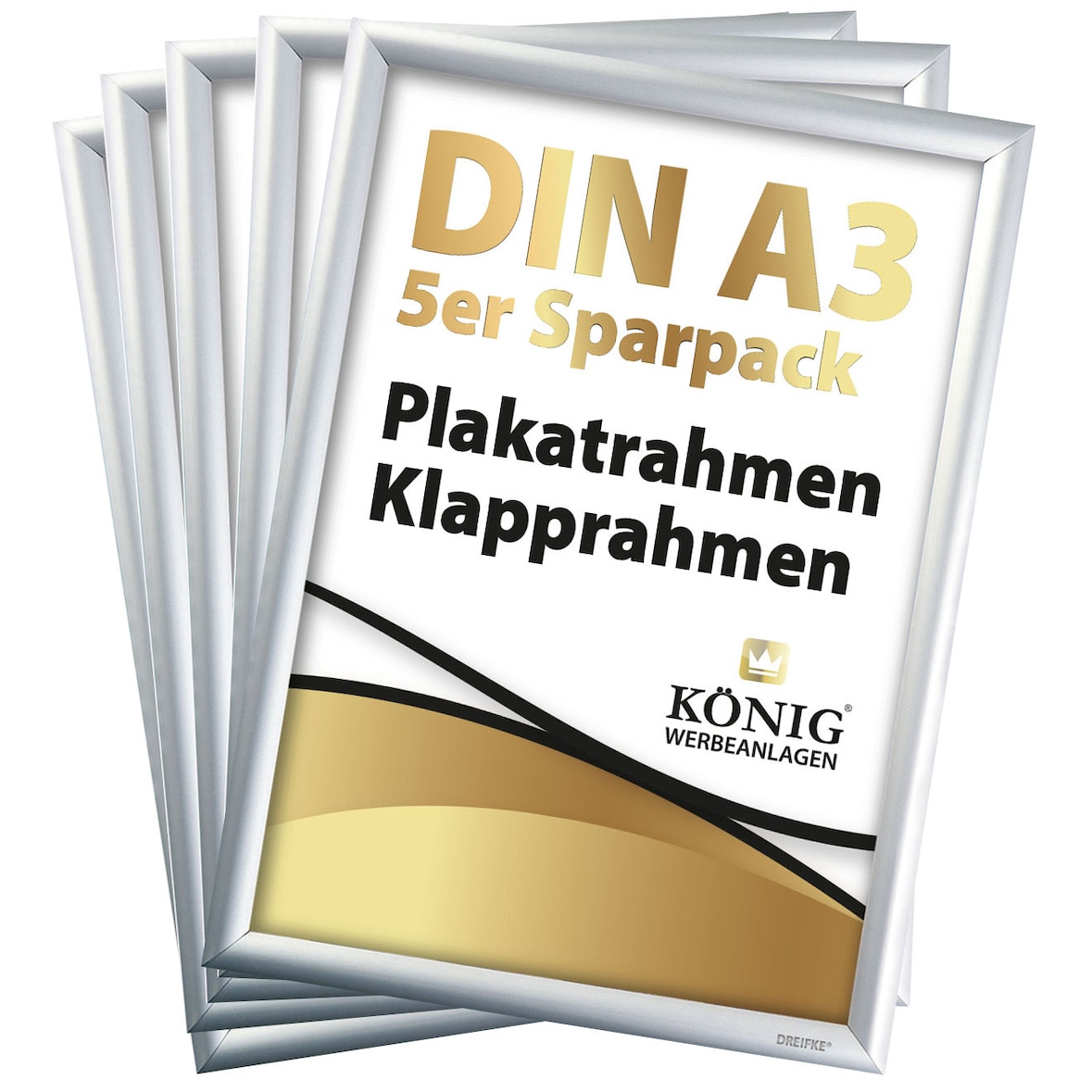 5 Plakatrahmen DIN A3 | 25mm Alu Profil, eckig | silber | Bilderrahmen Klapprahmen Wechselrahmen Posterrahmen | 5er Sparpack | Dreifke®