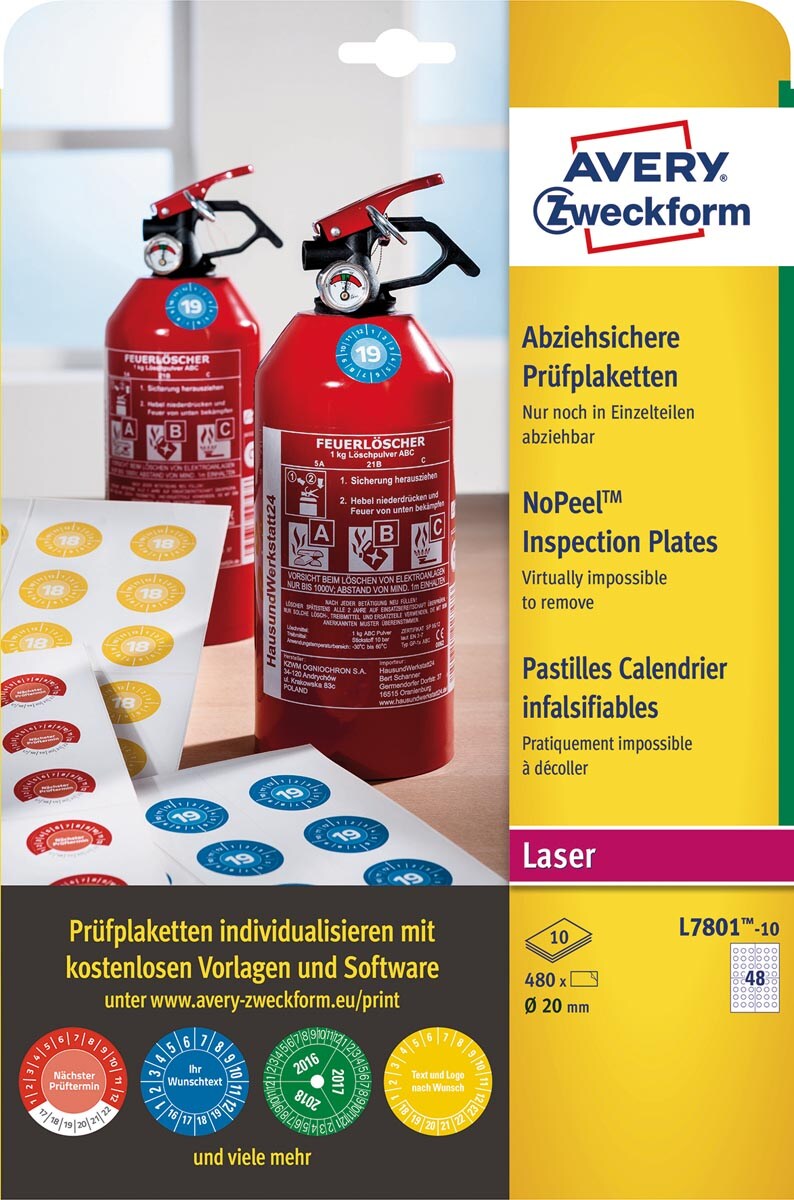 Prüfplaketten Druchmesser 20mm VE=10 Bogen/480 Etiketten weiß