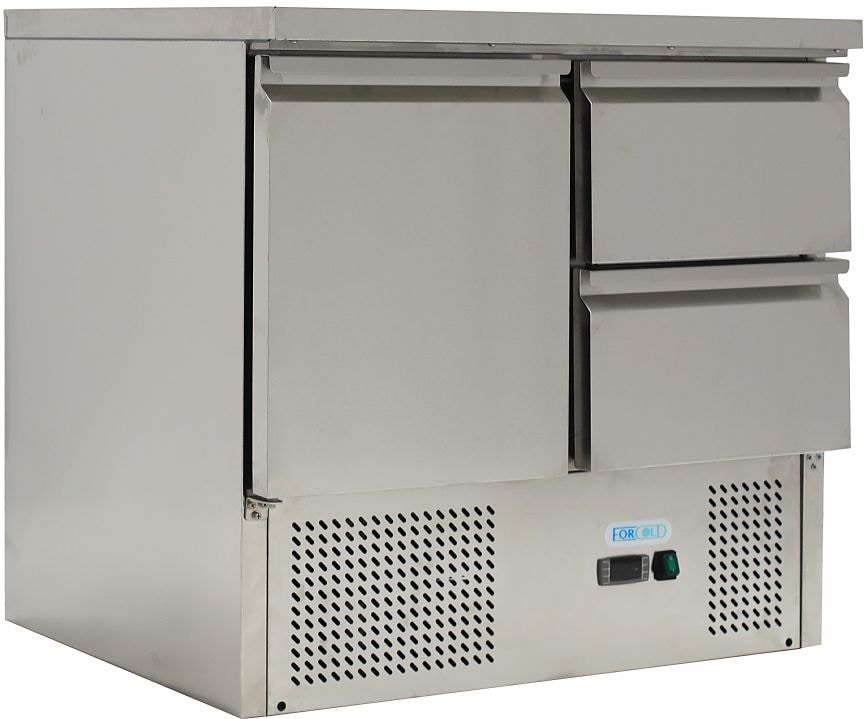 Gekühlte Vitrine mit 1 Tür und 2 Schubladen. Elektronischer Thermostat. Automatische Abtauung. Abmessungen 90x70x85 cm. ForCold von FIMAR G-S9012D-FC