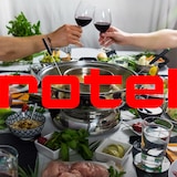 thumbnail of Appareil à fondue chinoise 2 compartiments avec fourchettes et passoires Rotel