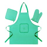 thumbnail of Benetton - 3-tlg. Set Schürze (Schürze + Ofenhandschuh + Topflappen) 100% Baumwolle 190Gsm Grün Rainbow Be