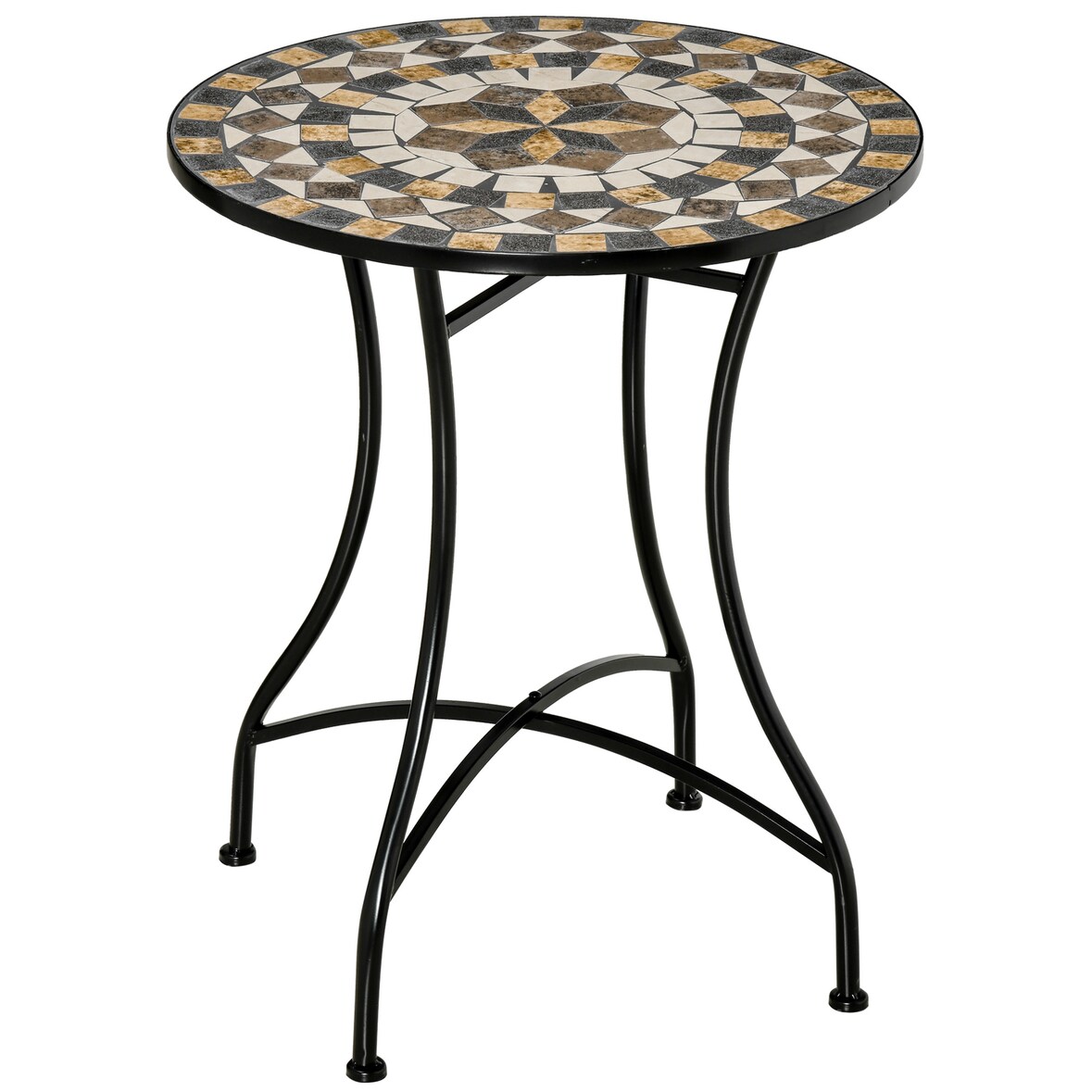 Outsunny Tavolo da Giardino Rotondo in Metallo e Mosaico Ф60x71cm Nero