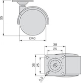 thumbnail of Rodízios para Mobiliário, Conjunto de 4 Rodízios Duplos Giratórios com Placa de Montagem, 40mm