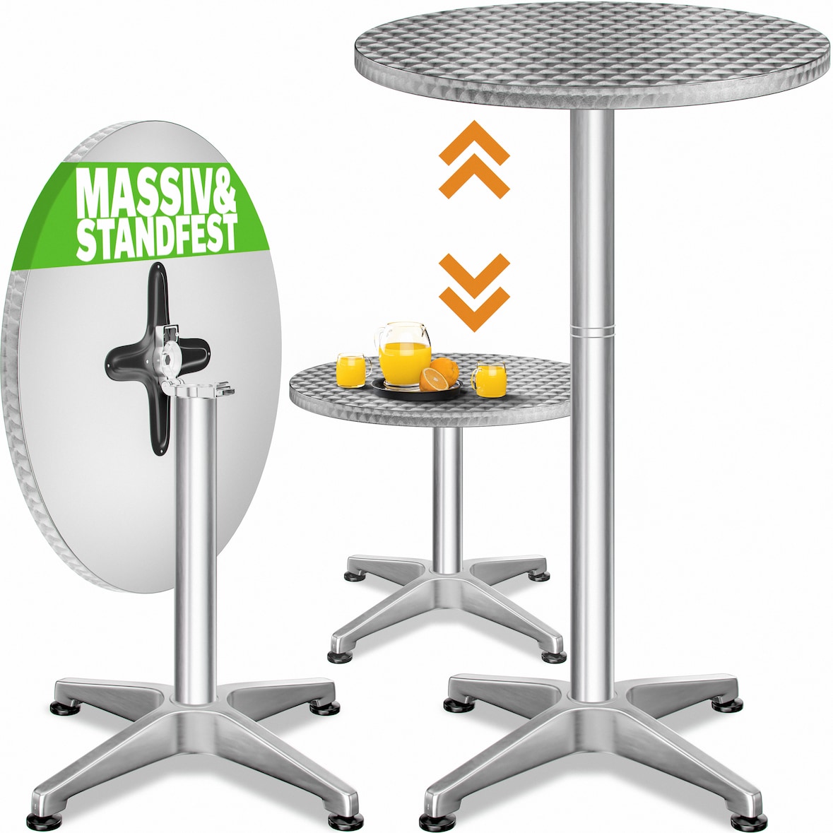 Casaria Stehtisch Bistrotisch Alu Ø60cm Höhenverstellbar 70 cm / 115 cm Klappbar