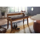thumbnail of WOHNLING Sitzbank Echtleder 108cm Lederbank Flurbank Rückenlehne Massivholz Bank