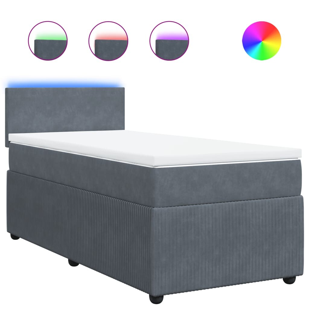 vidaXL Boxspringbett mit Matratze Dunkelgrau 90x200 cm Samt