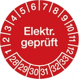 thumbnail of Dreifke® Prüfplakette Elektr. geprüft ab 28 rot/weiß - 30 mm Folie selbstklebend, 10 St