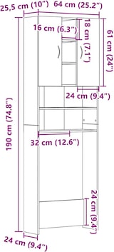 thumbnail of vidaXL Waschmaschinenschrank Schwarz Eichen-Optik 64x25,5x190 cm