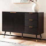 thumbnail of Sideboard 120x80x40 cm Anrichte Schwarz mit Eiche-Dekor, Kommode mit Türen und Schubladen, Kommodenschrank Flurschrank Modern, Standschrank