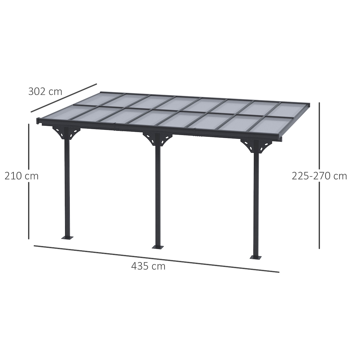 Outsunny Pergola Addossata da Giardino in Policarbonato Regolabile