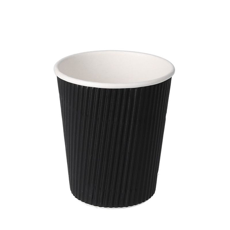 DeinPack 500 Riffelbecher schwarz 200 ml doppelwandig  to Go Pappbecher aus schwarzem Kraftkarton  Kaffeebecher