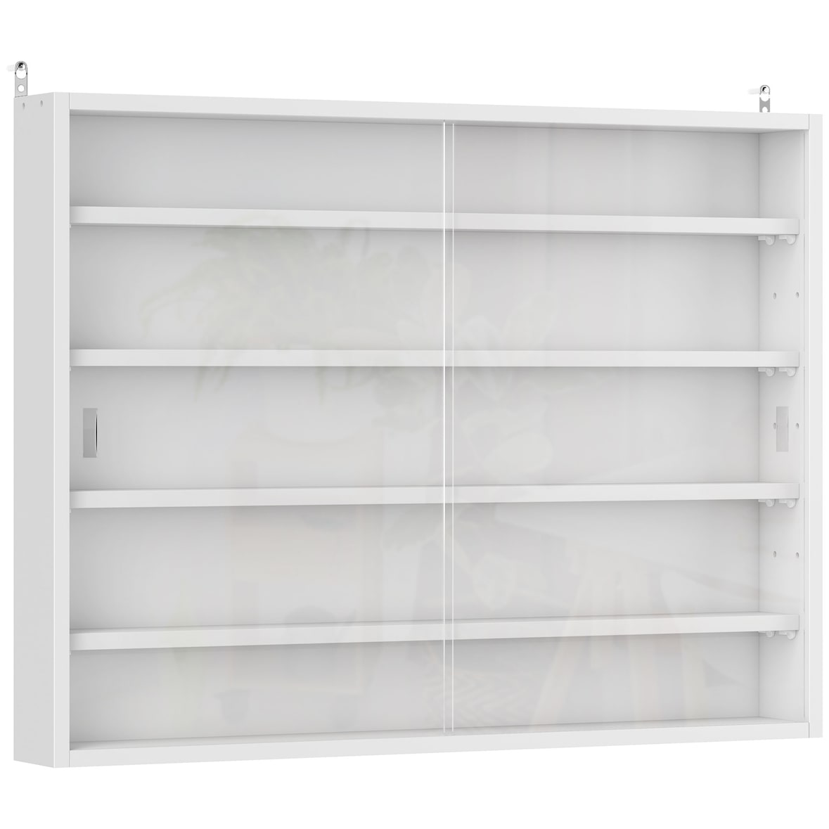 Vitrina Pared de Madera con Estantes Ajustables y 2 Puertas Correderas de Vidrio para Colecciones Perfumes Figuras de Decoración 80x9,5x60 cm Blanco