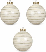 thumbnail of 3 Weihnachtskugeln Glas 8cm mit Streifen Muster Christbaumkugeln Weihnachtsbaumkugeln Christbaumschmuck Weihnachtsbaumschmuck Deko Wollweiss