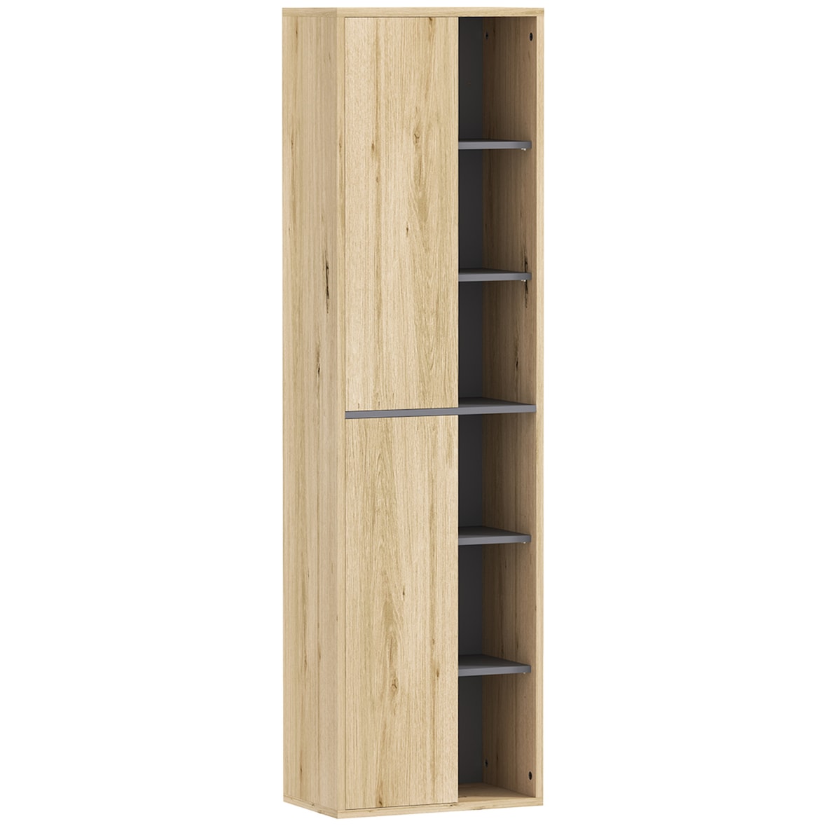 HOMCOM columna de baño de pared armario de baño con compartimentos abiertos y 2 puertas mueble de baño moderno 40x24x141,5 cm natural