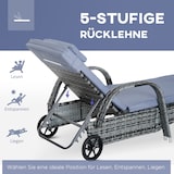 thumbnail of Sonnenliegen-Set Metall & Polyrattan Grau, 3-teilig mit 2 verstellbaren Gartenliegen, Beistelltisch, Rollen, wetterfest