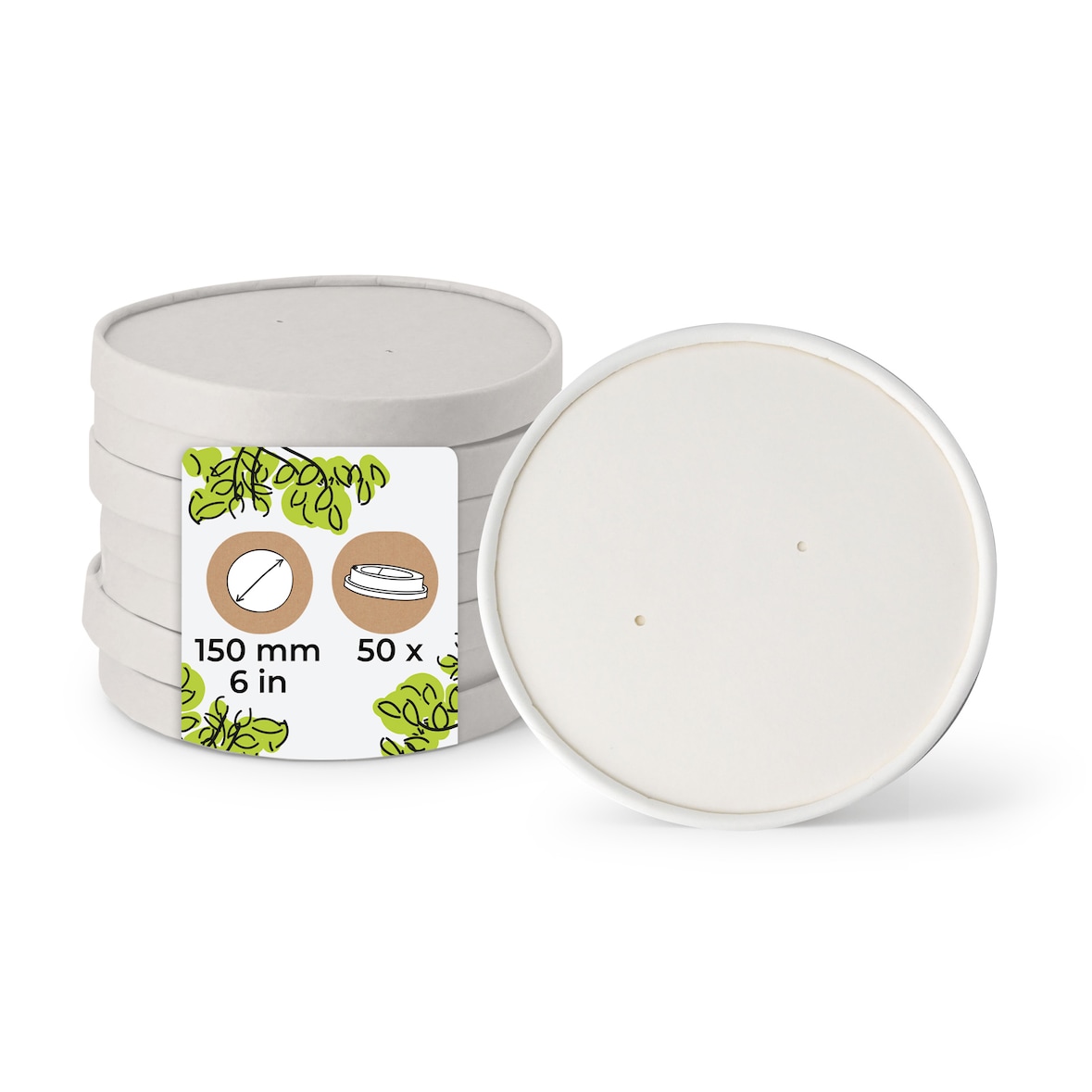 BIOZOYG Pappdeckel Suppenbecher 50 Stück Ø 150 mm Weiß  Suppenterrine mit Deckel Beschichtet Einweg  Kartondeckel Membrandeckel mit Luftlöchern