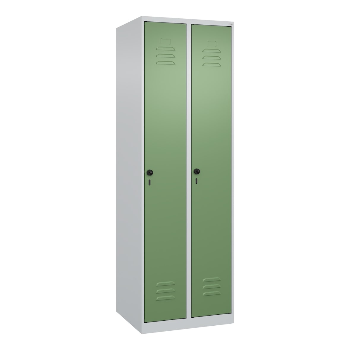 C+P Spind Classic PLUS, 2 Abteile, HxBxT 185x60x50cm, Sicherheitsdrehriegel, Hellgrau/Resedagrün von PROREGAL