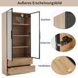 thumbnail of Badezimmerschrank mit Lichtleiste 75x40x190 cm, 2 großen Schubladen und 2 Türen, Glasfront, modernes Design, braun
