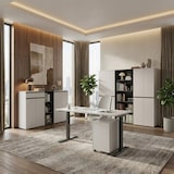 thumbnail of Büromöbel Set 2-teilig | Schreibtisch 180x80cm & Rollcontainer Greige/Schwarz | Einstellbar 68-91 cm & Soft-Close | Made in Germany Kadima Design