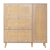 thumbnail of Rattan-Schuhkipper HWC-M37, Schuhregal Schuhschrank, 3 Kippfächer 2 Regalböden 127x120x24cm Holz Melamin ~ Eiche-Optik