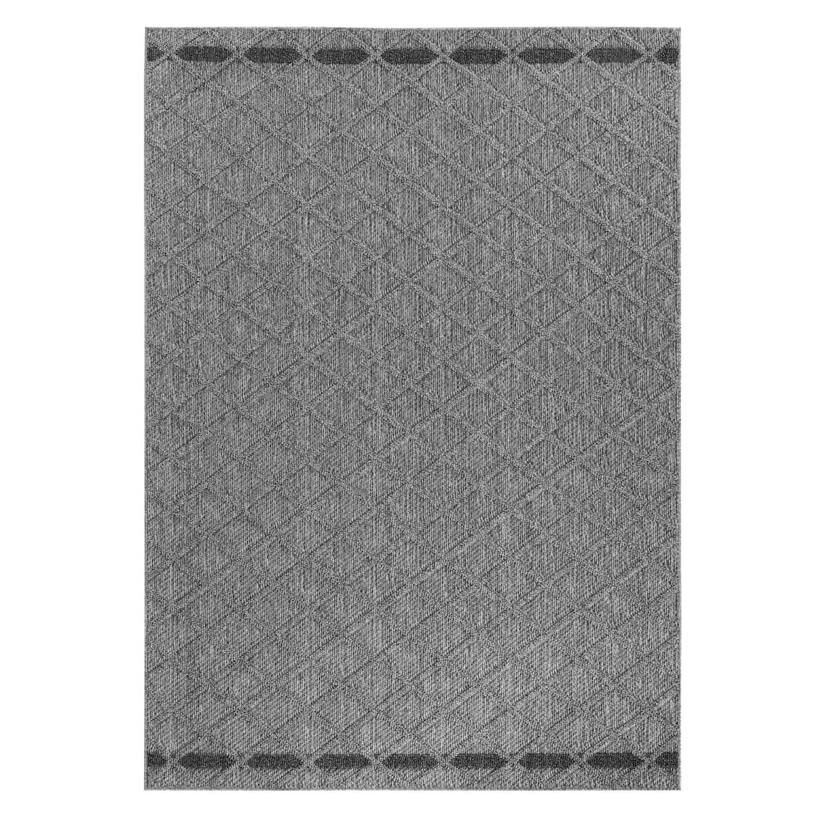 Balkonteppich Raute Wetterfest Waschbar Strapazierfähig Terrasse Garten Schadstoffgeprüft Grau 80x150 cm – CORTINA von Kadima Design