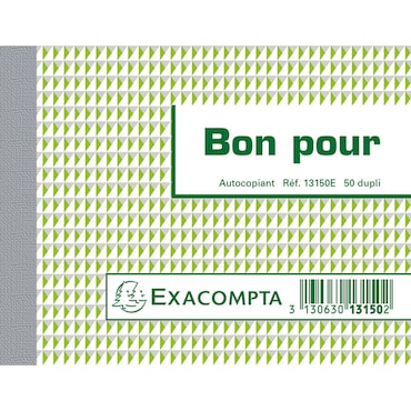 Exacompta - Réf. 13150E - Paquet de 10 Manifolds Bon pour 10,5x13,5cm 50 feuillets dupli autocopiants