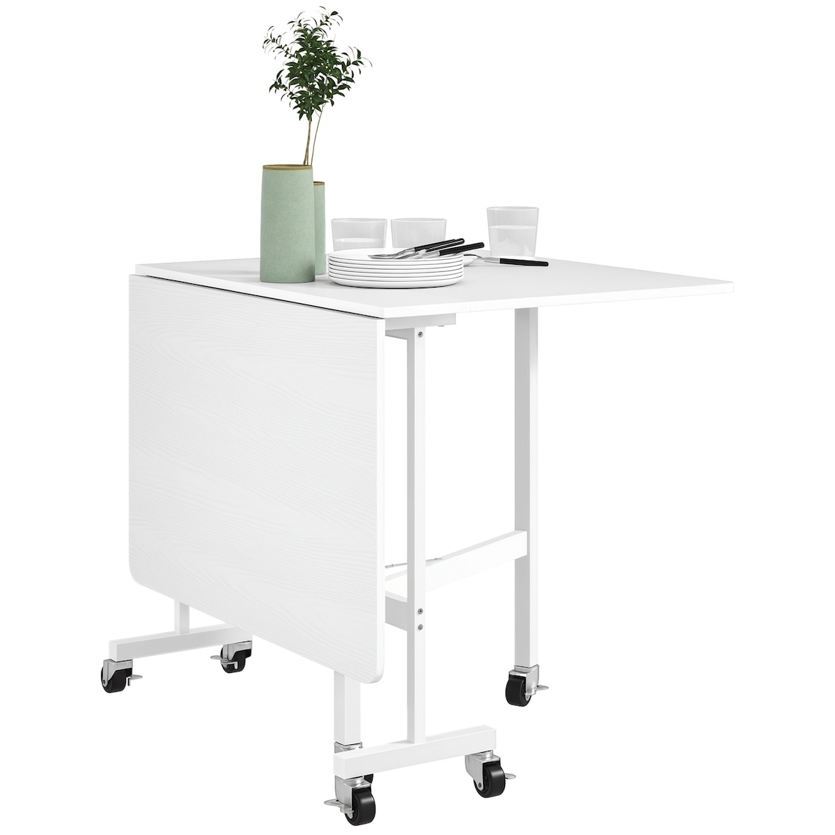 HOMCOM mesa plegable de comedor para 4-6 personas mesa de comedor plegable con ruedas y alas abatibles mesa abatible para cocina 120x80x73 cm blanco