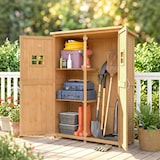 thumbnail of Outsunny Cobertizo de Madera Caseta de Jardín Armario Herramientas de Jardinería con Estantes Doble Puerta Ventanas Techo Asfáltico 127,5x50x164 cm