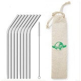 thumbnail of Pailles en inox courbées lot de 8 avec pochon et goupillon