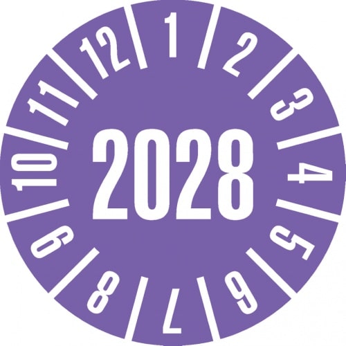Dreifke® Prüfplakette 2028, violett, Dokumentenfolie, Spezialkleber, Ø 35mm, 10 Stk.