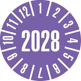 thumbnail of Dreifke® Prüfplakette 2028, violett, Dokumentenfolie, Spezialkleber, Ø 35mm, 10 Stk.