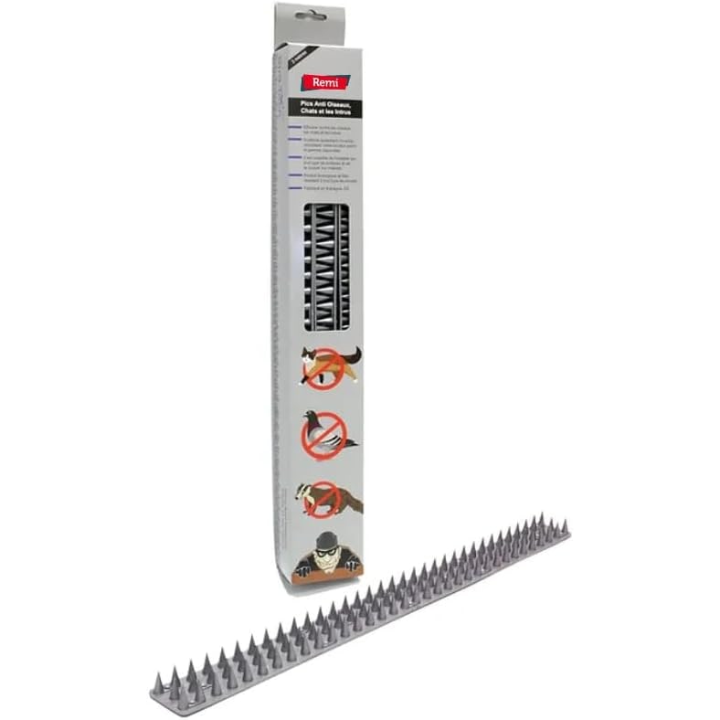 Remi Hogar Pinchos Anti Aves y Gatos de plástico Color gris | 3 Metros | 6 Tiras de 50cm | Polipropileno