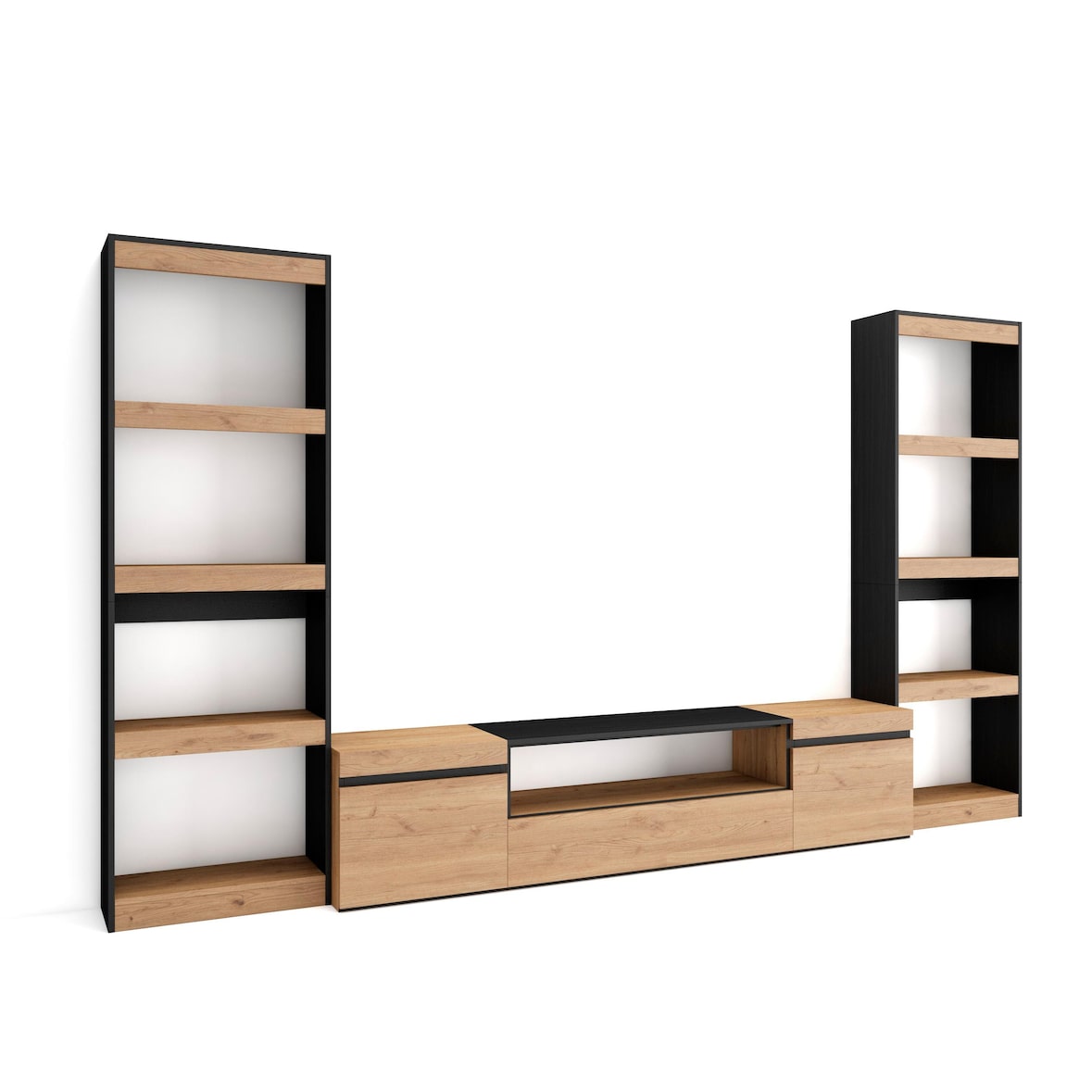 Muebles de Salón para TV, 320x35x186cm, Para TV hasta 80", Mueble Televisión, Roble y negro _ 94_27