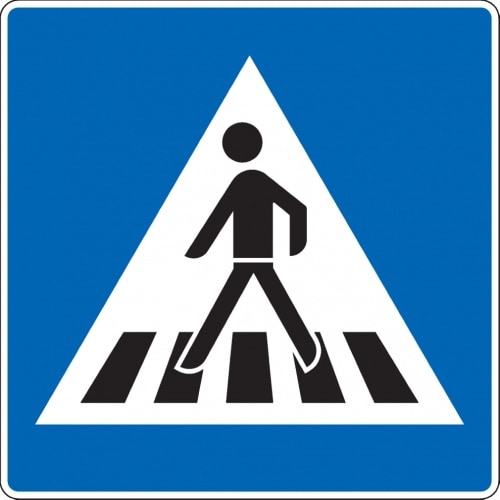 Verkehrszeichen Fußgängerüberweg rechts, Nr.350-10, Aluminium RA1, Anit-Sticker, 600x600mm