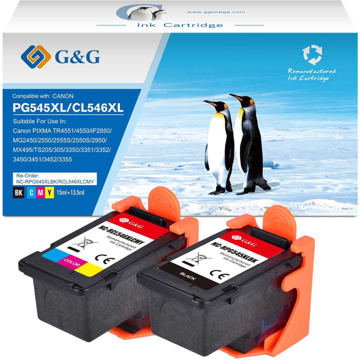G&G 545 546 XL Inktcartridge Geschikt voor Canon PG-545XL CL-546XL -Multipack - Hoge Capaciteit