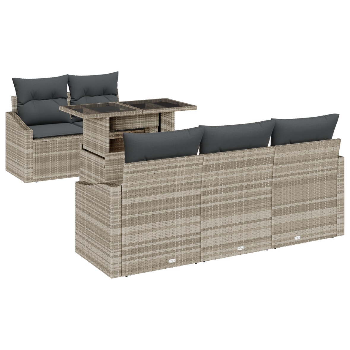 vidaXL 6-teiliges Garten-Sofa-Set mit Kissen aus hellgrauem Poly-Rattan