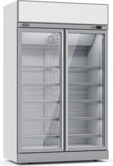 thumbnail of Kühlschrank RHINO auf Rollen | 2x Glastür + LED & Werbedisplay | 1000L, HxBxT 209,2x125,3x71cm | 0/+10°C | Grau | + CHEFGASTRO Geschirrtuch