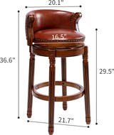 thumbnail of Barhocker aus Echtleder und Holz in Braun, 360° drehbar, Sitzhöhe 74,9 cm, mit Rückenlehne
