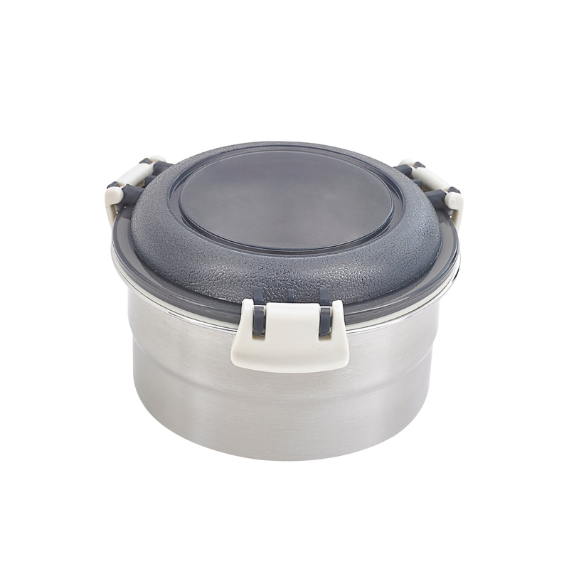 PACKNWOOD - 12u - NOXBOX Fiambrera redonda de acero inoxidable con tapa de pp negro  H73mm 600ml - 294IBOBOX600