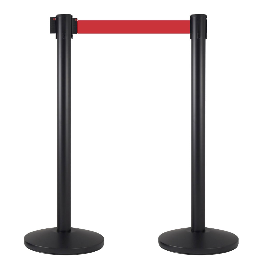 Danieli Store | Barreras de delimitación negras con cinta extensible hasta 3 m retráctil | Base reforzada y cinta roja de 3 m