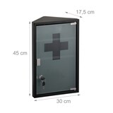 thumbnail of Relaxdays Medizinschrank, 3 Fächer, HBT: 45 x 30 x 17,5 cm, abschließbar, Stahl, Glastür, Eck Apothekenschrank, schwarz