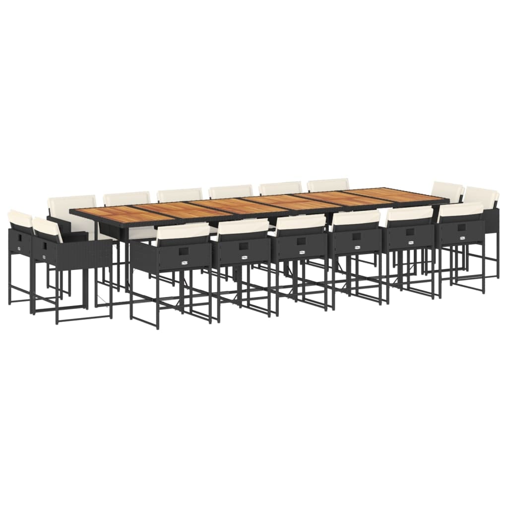 vidaXL 17-tlg. Garten-Essgruppe mit Kissen Schwarz Poly Rattan