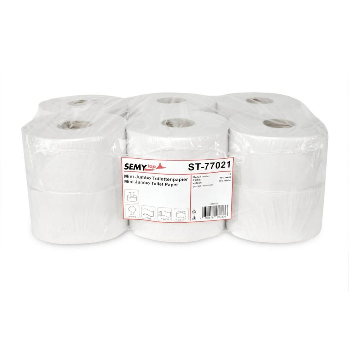Jumbo Toilettenpapier SemyTop - 2-lagig - DM 25 cm - recycling - 12 Rollen